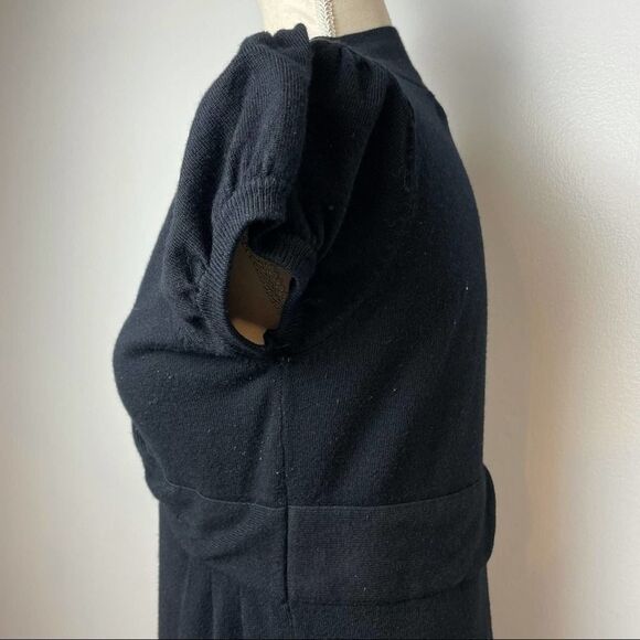 Mandee Solid Black V Neck Twist Front Stretchy Mini Dress Short Sleeve size L - Picture 5 of 11